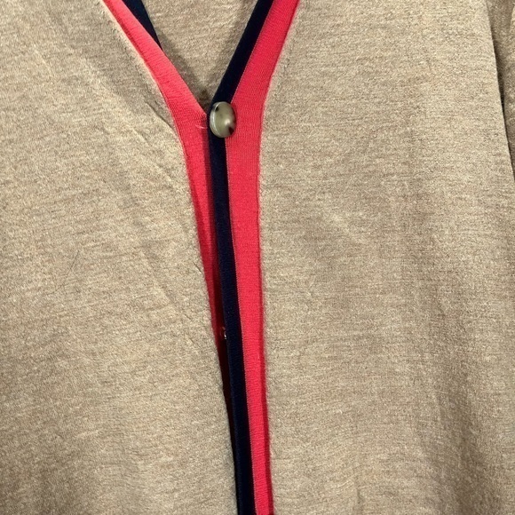 Marc Jacobs Women’s Tan Red Striped 100% Wool Button Front Cardigan Sweater - Picture 9 of 13